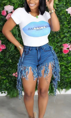 Ripped Tassel Denim Shorts